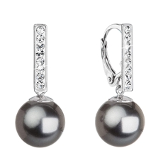 Stříbrné visací náušnice se Swarovski perlou a krystaly 71121.3 dark grey