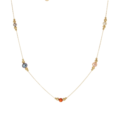 Dámský náhrdelník ze žlutého zlata s jantarem a perličkami ZLNAH129F + DÁREK ZDARMA