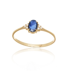 Zlatý prsten s přírodním safírem a diamanty RAB00114 + dárek zdarma