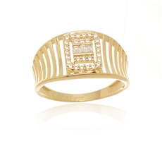 Široký dámský prsten ze žlutého zlata se zirkony PR0711F + DÁREK ZDARMA