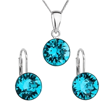 Sada šperků s krystaly Swarovski náušnice, řetízek a přívěsek modré kulaté 39140.3 blue zircon