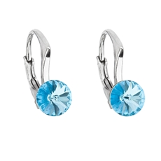 Stříbrné náušnice visací s krystaly Swarovski modré kulaté 31230.3 aquamarine